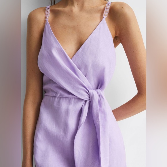 Reiss Esme Linen Side Tie Midi Dress in Lilac - Picture 9 of 16